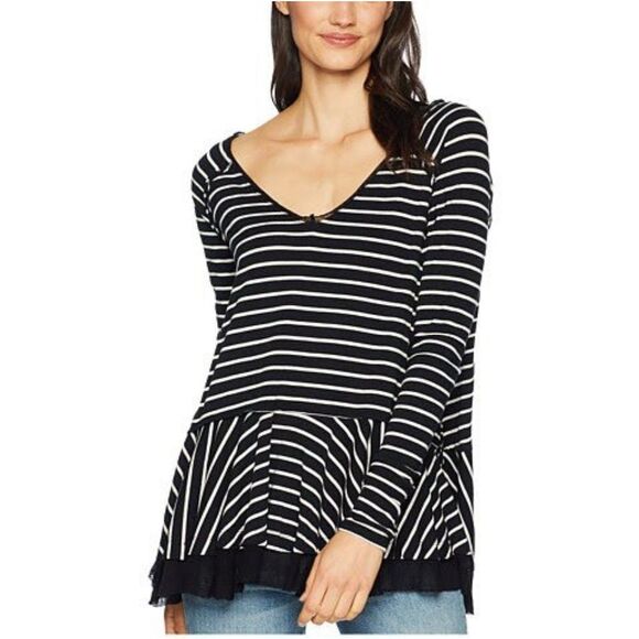 Free People StripedTangerine Tee sz large - Picture 1 of 8